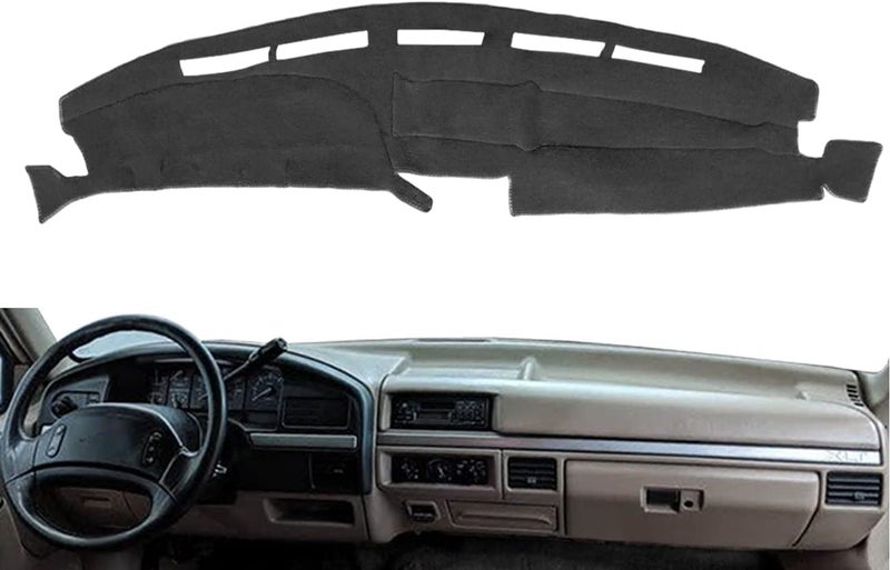 AKMOTOR Dash Cover Mat Custom Fit for Ford F150 F250 F350 Pickup Truck 1992 1993 1994 1995 1996,Dashboard Cover Pad Carpet (Black) J20 - Image 1